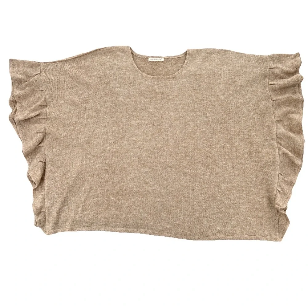 Do Everything In Love Sweater‎ One Size Poncho Ruffle Neutral Boho Minimalist - Picture 2 of 10